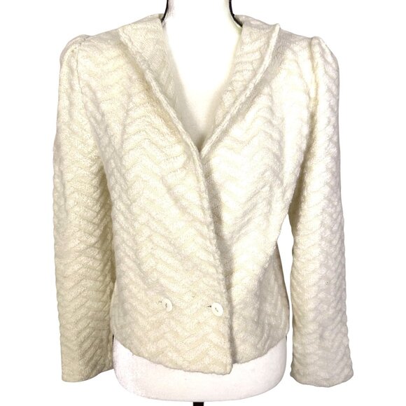 Formal Cocktail Wool Blend Sweater Jacket Medium Warm Burnout Texture Cream Y2k - Picture 3 of 9